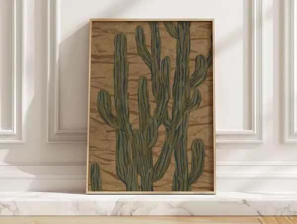 Vintage Desert Cactus Art Print, Western Saguaro