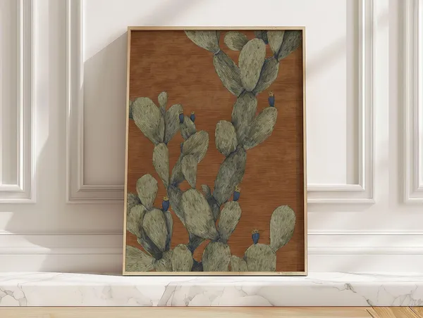 Terracotta Prickly Pear Cactus Vintage Desert Poster