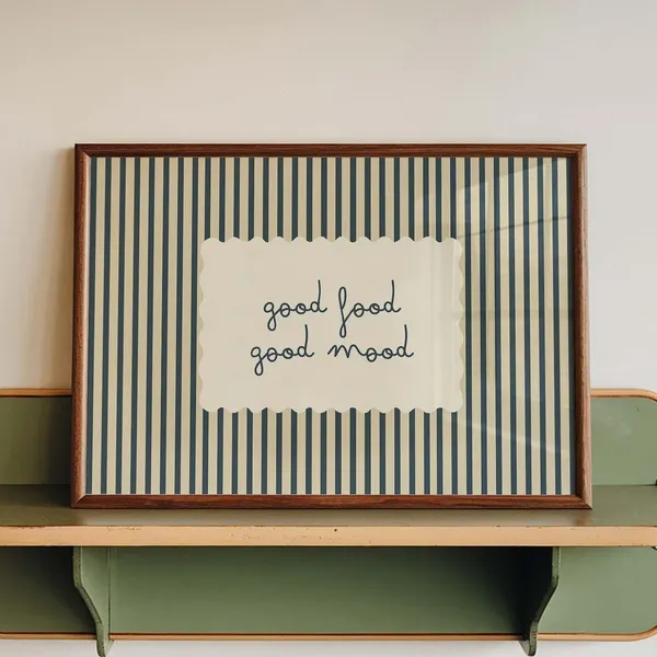 Kitchen Good Food Mood Neutral Striped Poster