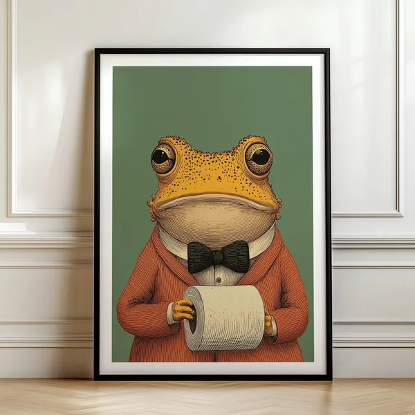 Gentleman Frog With Toilet Paper Poster Print
