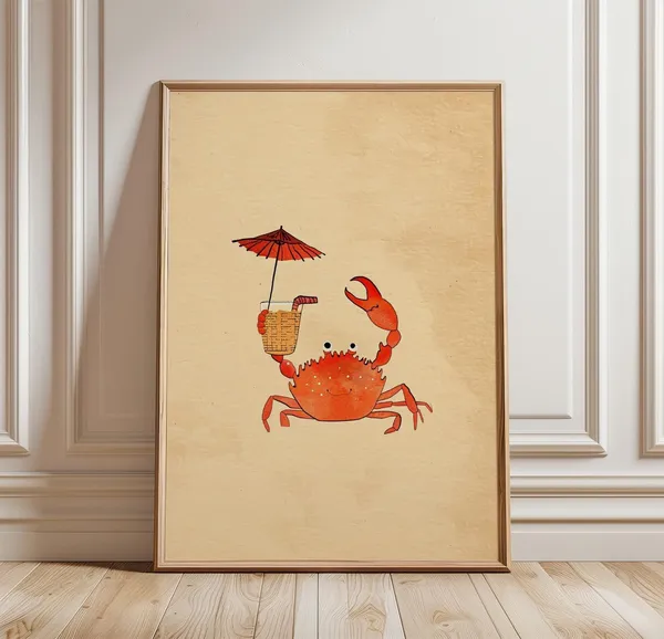 Cute Crab Funny Beach Wall Art Print
