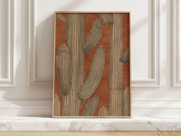 Modern Earth Tone Cactus Poster, Boho Desert Art Print