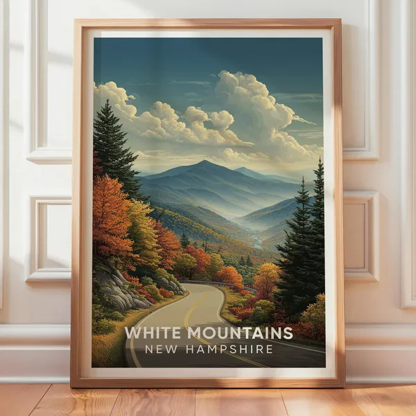 White Mountains New Hampshire Vintage Travel Poster
