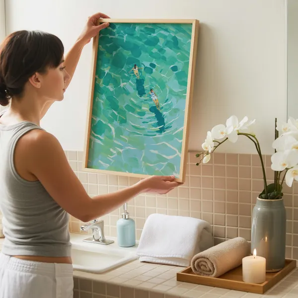 Bathroom Wall Art, Swimming Blue Decor