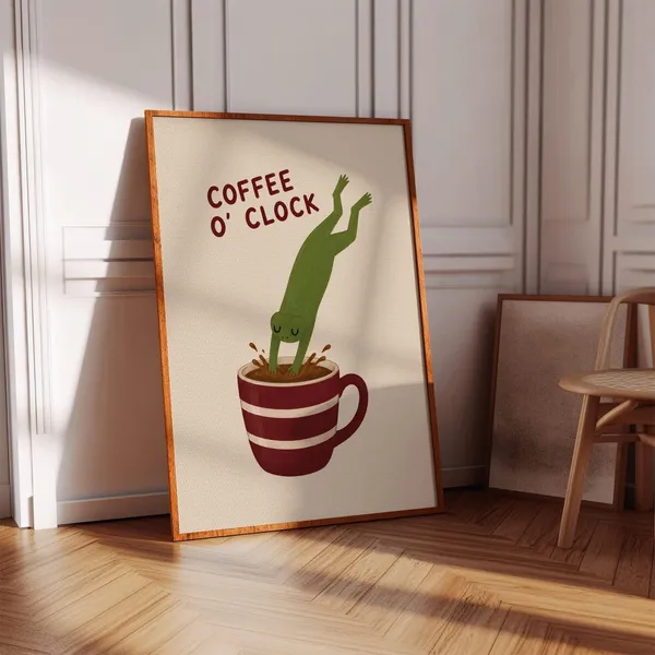 Coffee Wall Art With Funny Frog Quote Poster