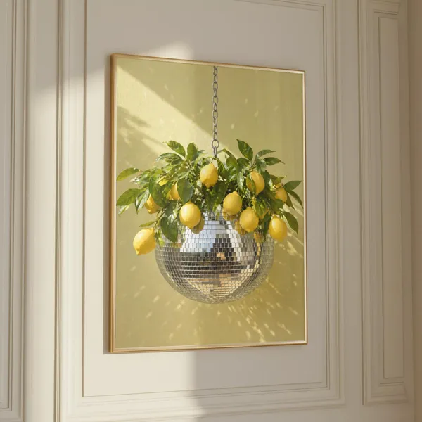 Disco Lemon Art Print, Funky Kitchen Decor