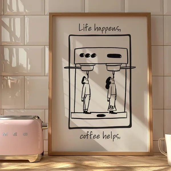 Espresso Doodle Print, Minimalist Coffee Bar Art