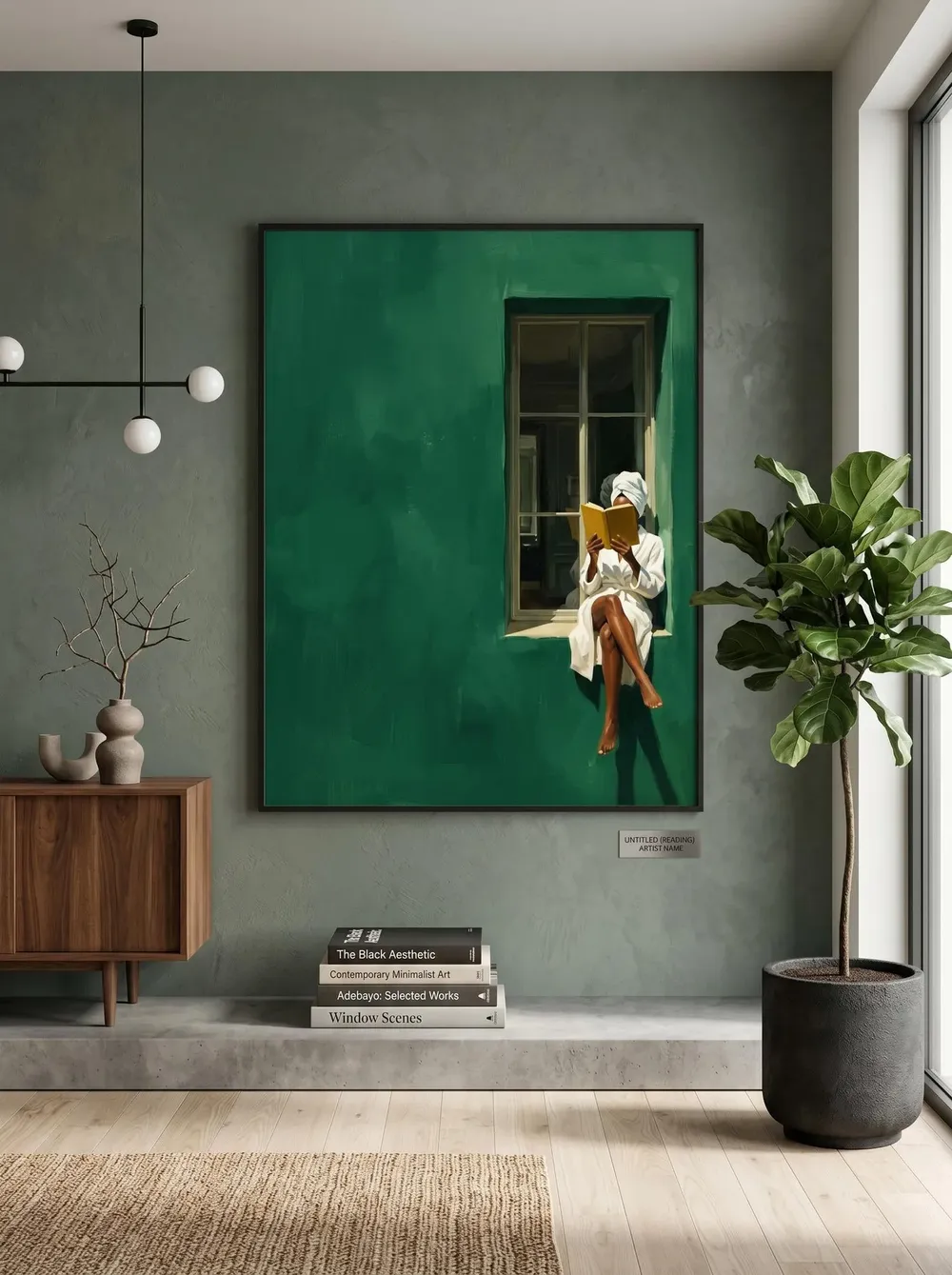 Woman Reading in Emerald Window Quiet Luxury Cozy Art Poster - Image 4