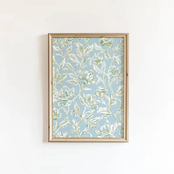 Vintage Floral Tapestry Print, Blue and Green