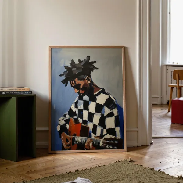 Afrocentric Guitar Music Art Print, Musician Decor
