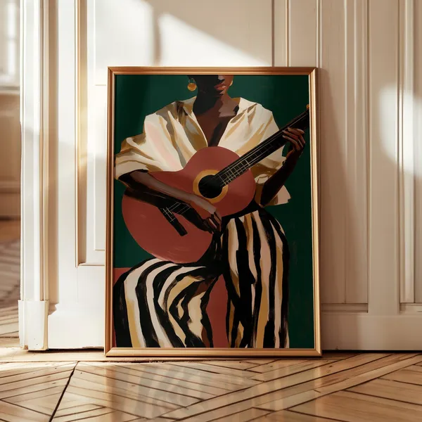 Afrocentric Guitar Wall Art, Black Woman Music