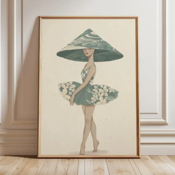Vintage Japanese Ballerina Art Print, Japandi Ballet