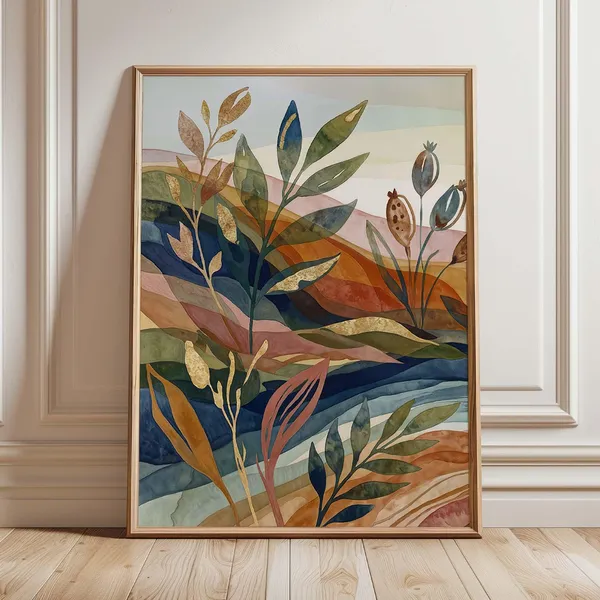 Abstract Botanical Art Print, Boho Leaf Decor