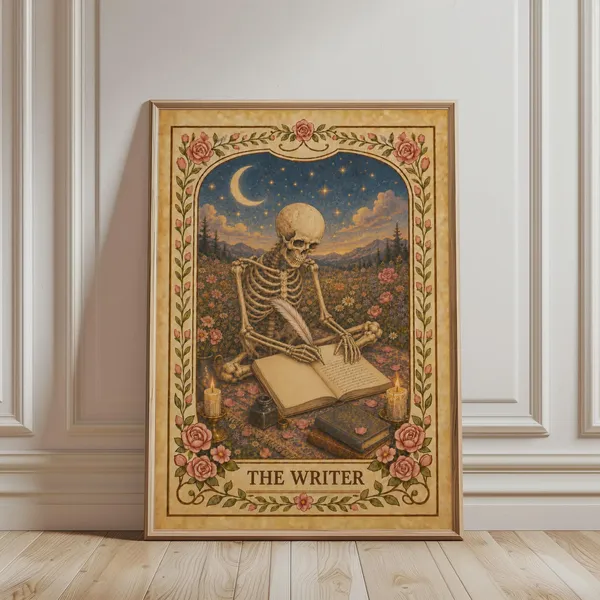 Writer Tarot Card Vintage Poster, Mystic Botanical