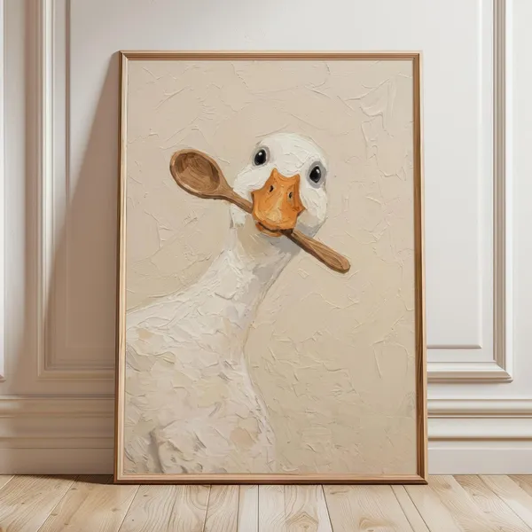 Whimsical Duck Kitchen Wall Art, Rustic Farmhouse Print