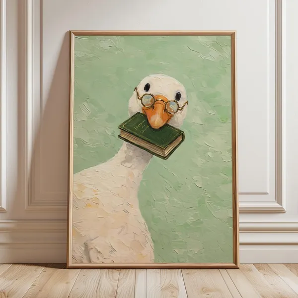 Funny Goose Reading Book Nook Art Print