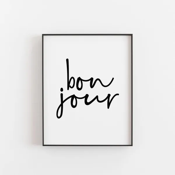 Bonjour Print French Wall Art, Chic Typography Poster