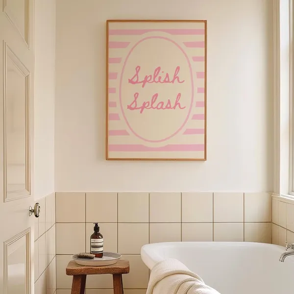 Splish Splash Pink Bathroom Decor Coastal Art Print