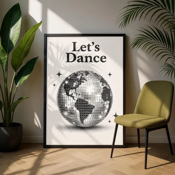 Disco Ball Wall Art, Retro 70s Music Poster