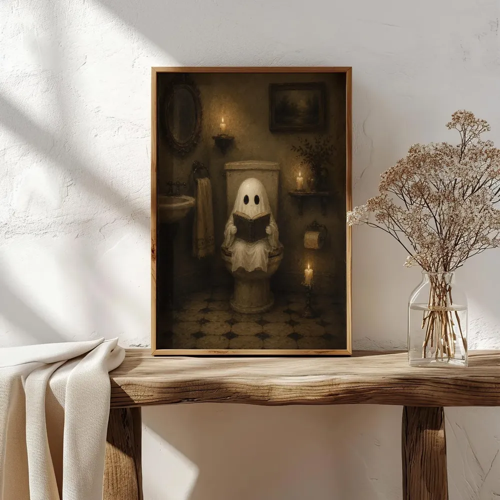 Cute Ghost Reading on Toilet Spooky Funny Bathroom Night Poster - Image 6
