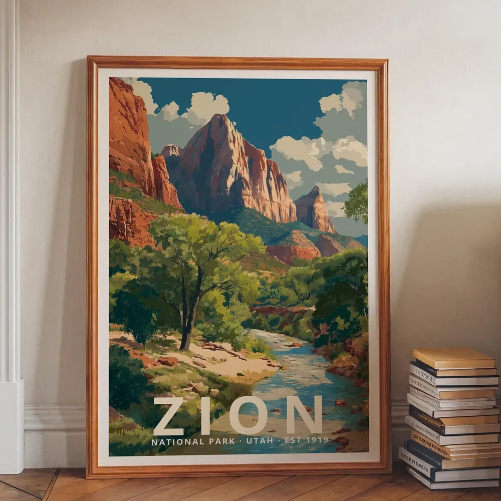 Zion National Park Retro Travel Poster