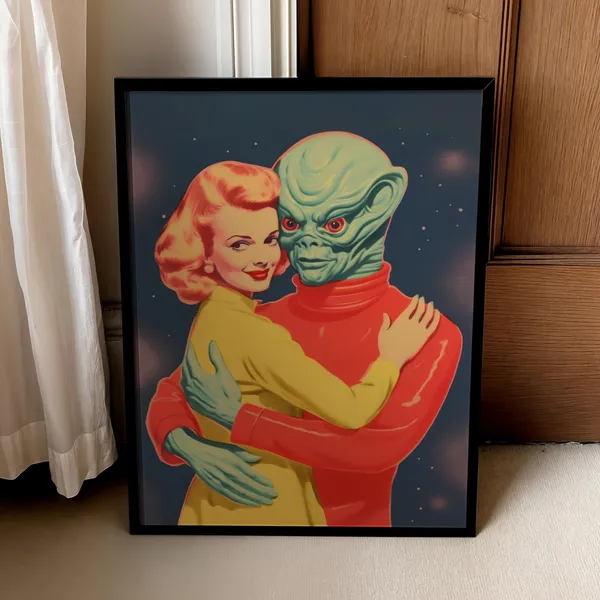 Alien Vintage Sci-Fi Poster, Surrealist Wall Art