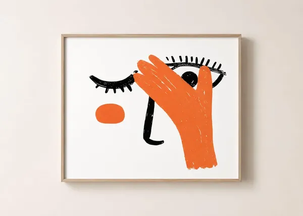 Funny Bathroom Minimalist Line Art Restroom Face Print