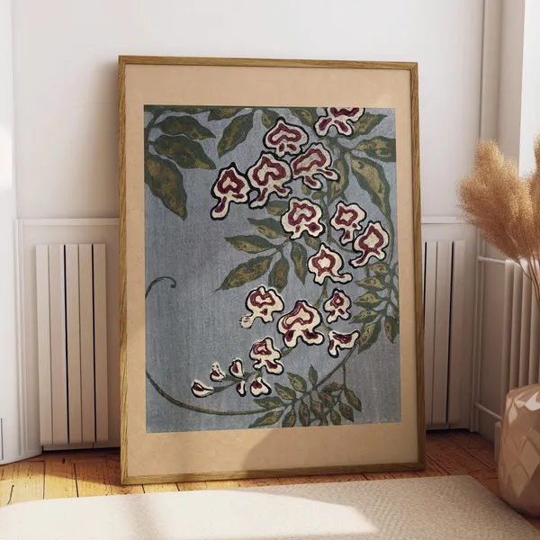 Vintage Japanese Wisteria Floral Botanical Meiji Style Poster