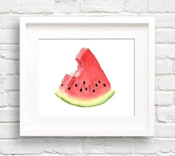 Watermelon Slice Watercolor Art Print, Kitchen Decor