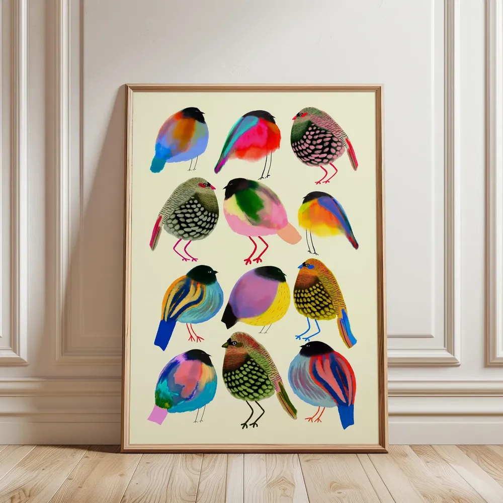 Twelve Colorful Watercolor Songbirds Vibrant Bird Art Poster - Image 3