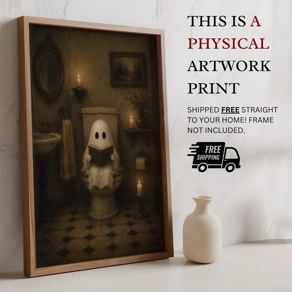 Cute Ghost Reading on Toilet Spooky Funny Bathroom Night Poster - Image 7