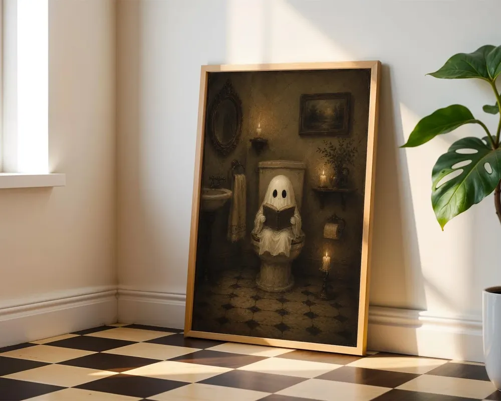 Cute Ghost Reading on Toilet Spooky Funny Bathroom Night Poster - Image 5