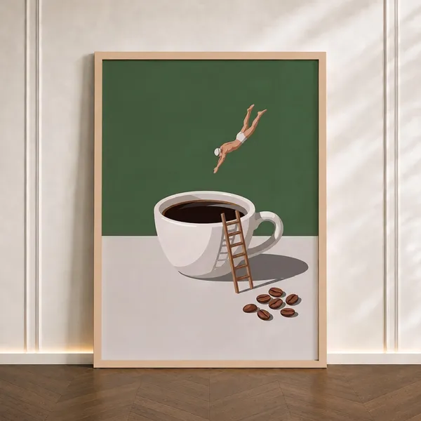 Coffee Diver Print, Trendy Kitchen Wall Art
