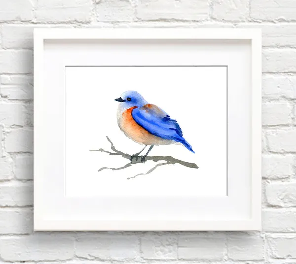 Bluebird Watercolor Art Print, Nature Wall Decor