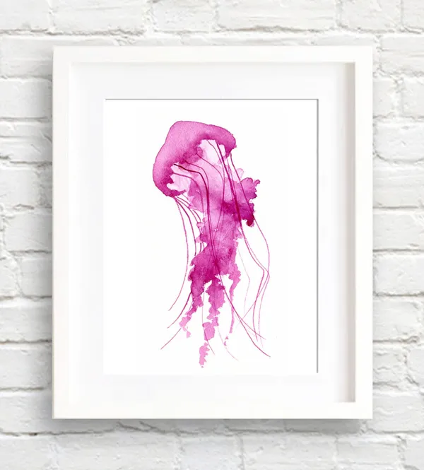 Pink Jellyfish Watercolor Art Print, Ocean Decor