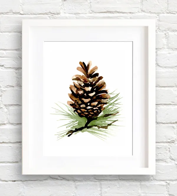 Pinecone Watercolor Art Print, Woodland Wall Decor