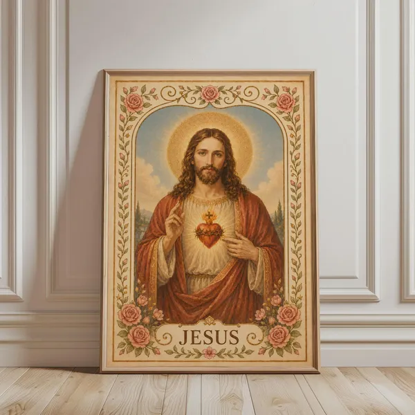 Sacred Heart of Jesus Vintage Religious Art Print