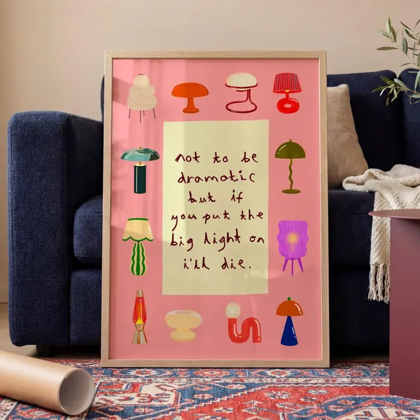 Funny Lamp Lover Big Light Art Print, Living Room