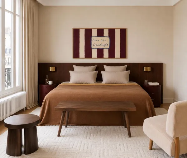 Love You Goodnight Retro Striped Bedroom Poster