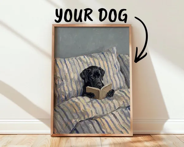 Black Labrador Reading in Bed Funny Custom Pet Morning Scene Poster
