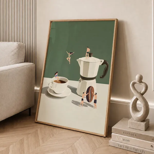 Coffee Adventures Surreal Espresso Moka Pot Art Print