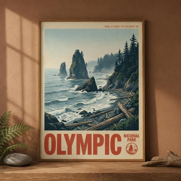 Olympic National Park Vintage Travel Poster Art Print