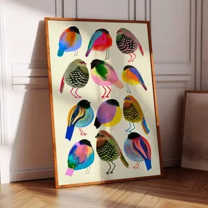 Twelve Colorful Watercolor Songbirds Vibrant Bird Art Poster
