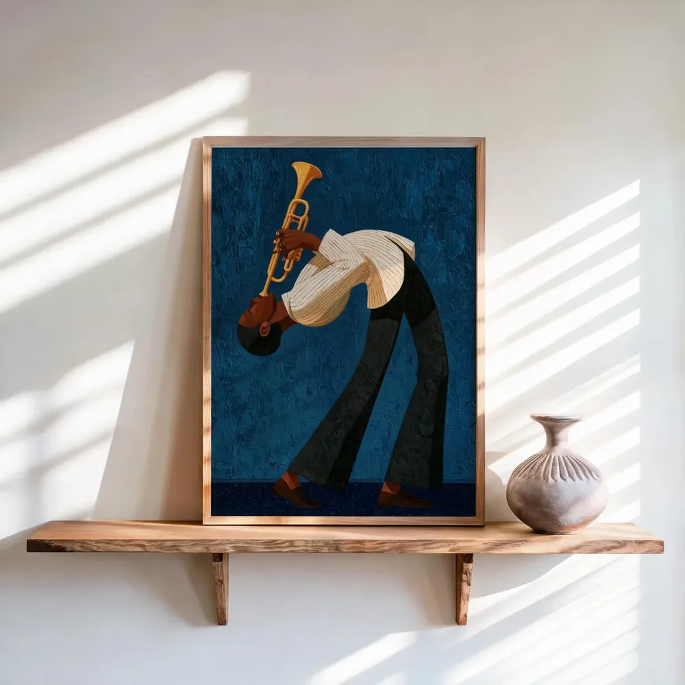 Jazz Trumpet Player Mid Century Modern Golden Soulful Poster - Image 4