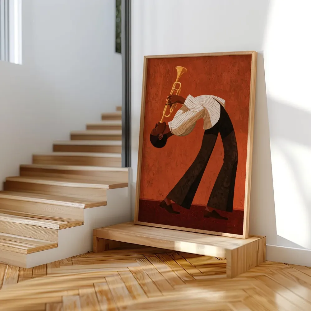 Jazz Trumpet Player Mid Century Modern Golden Soulful Poster - Image 2