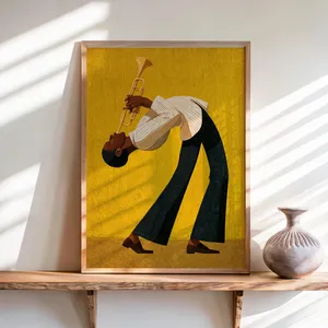 Jazz Trumpet Player Print Retro African American Musician Wall Art Afrocentric Mid Century Modern Decor Moody Black Culture Painting