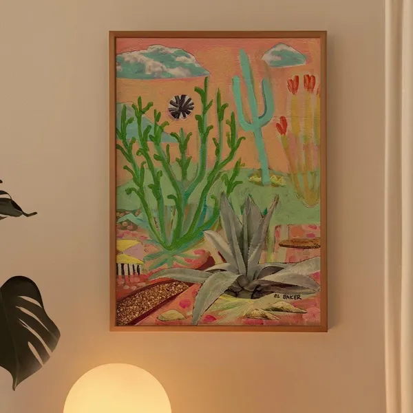 Midcentury Modern Saguaro Cactus, Arizona Desert Landscape Art Print