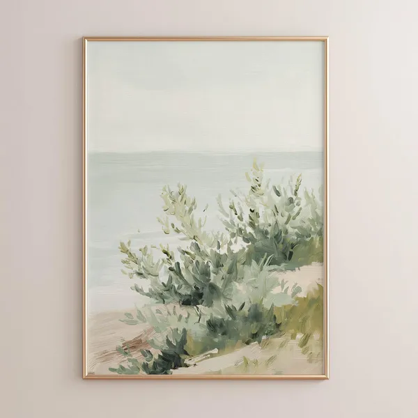 Dune Shrubs Coastal Poster, Neutral Modern Wall Art