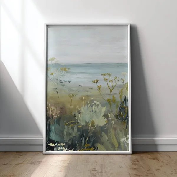 Printed Coastal Seascape Poster, Cottagecore Neutral Decor
