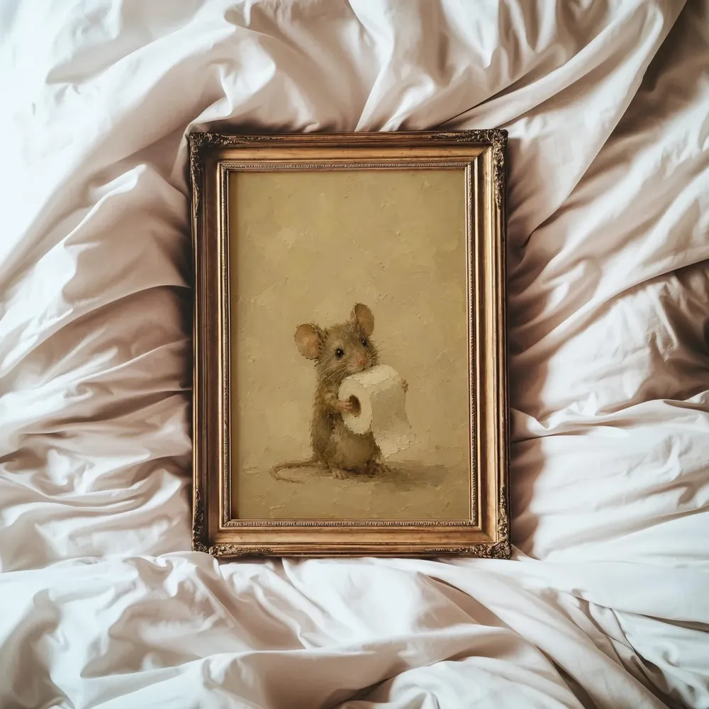 Cute Mouse Holding Toilet Paper Funny Vintage Bathroom Poster - Image 6